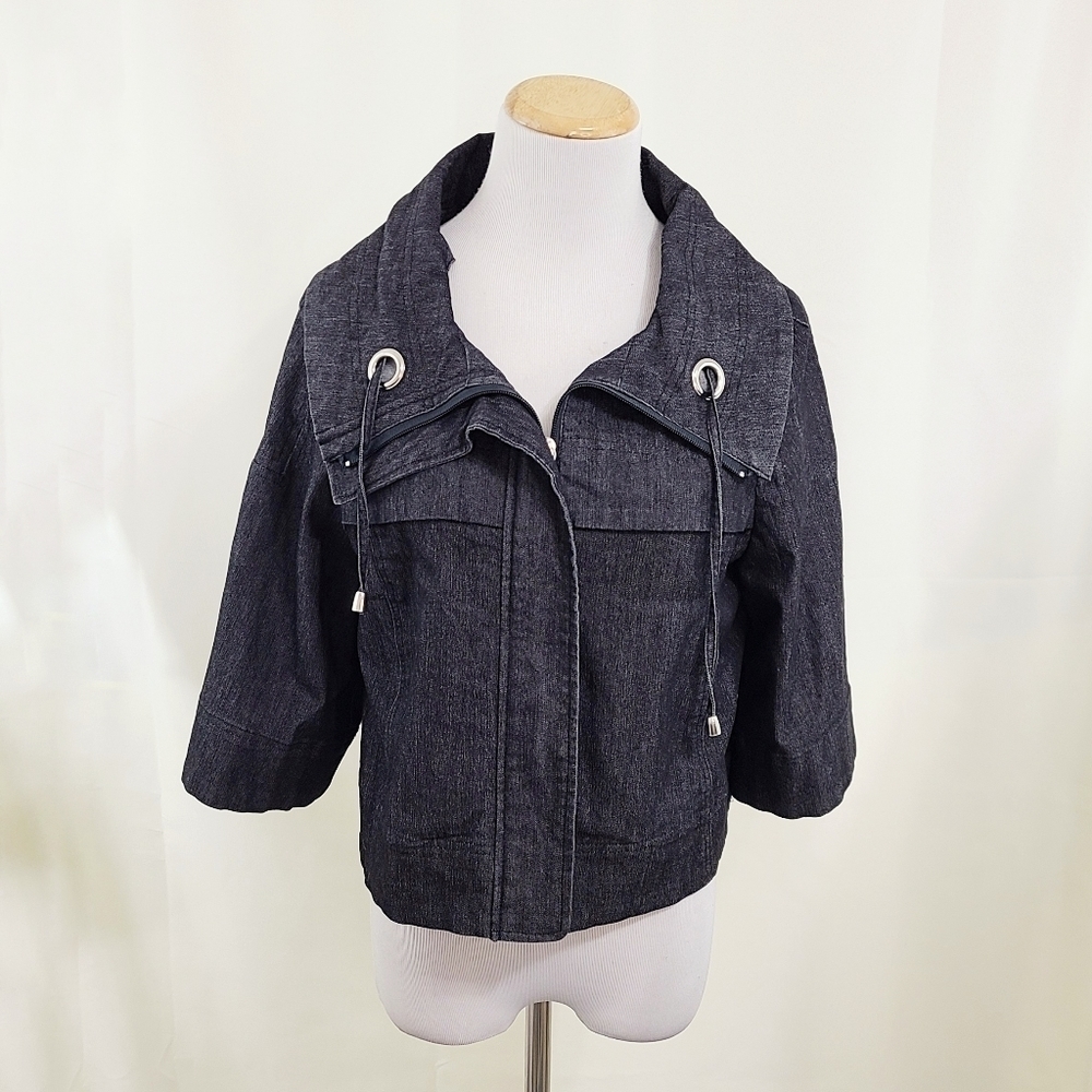 Sandro Sportswear black denim jacket short sleeve Cropped Women's Size Medium